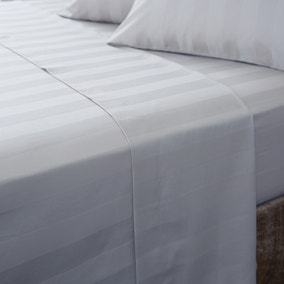 Hotel White Stripe 230 Thread Count 100% Cotton Flat Sheet